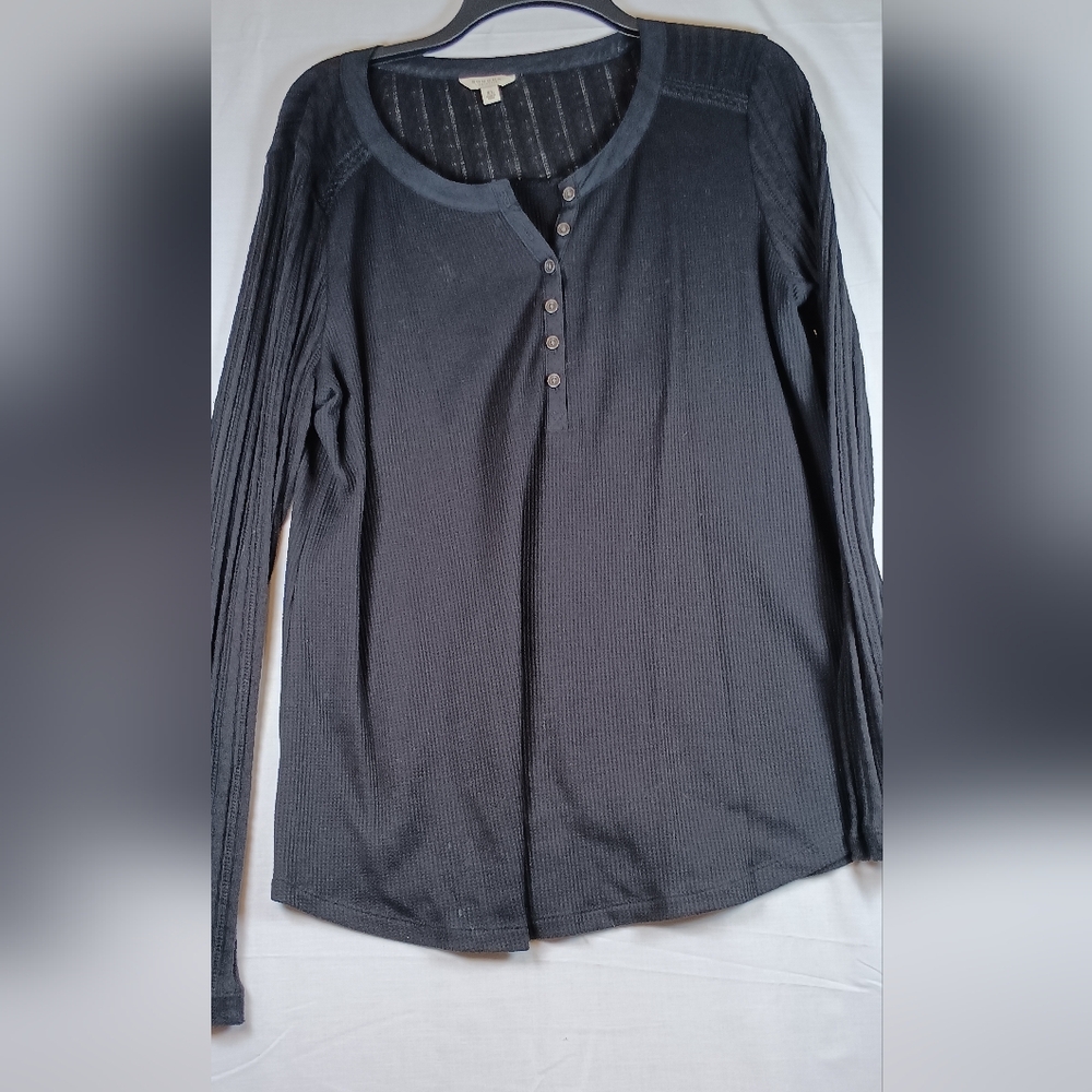 Classic Women's Black Long-Sleeve Henley Shirt SIZE XL